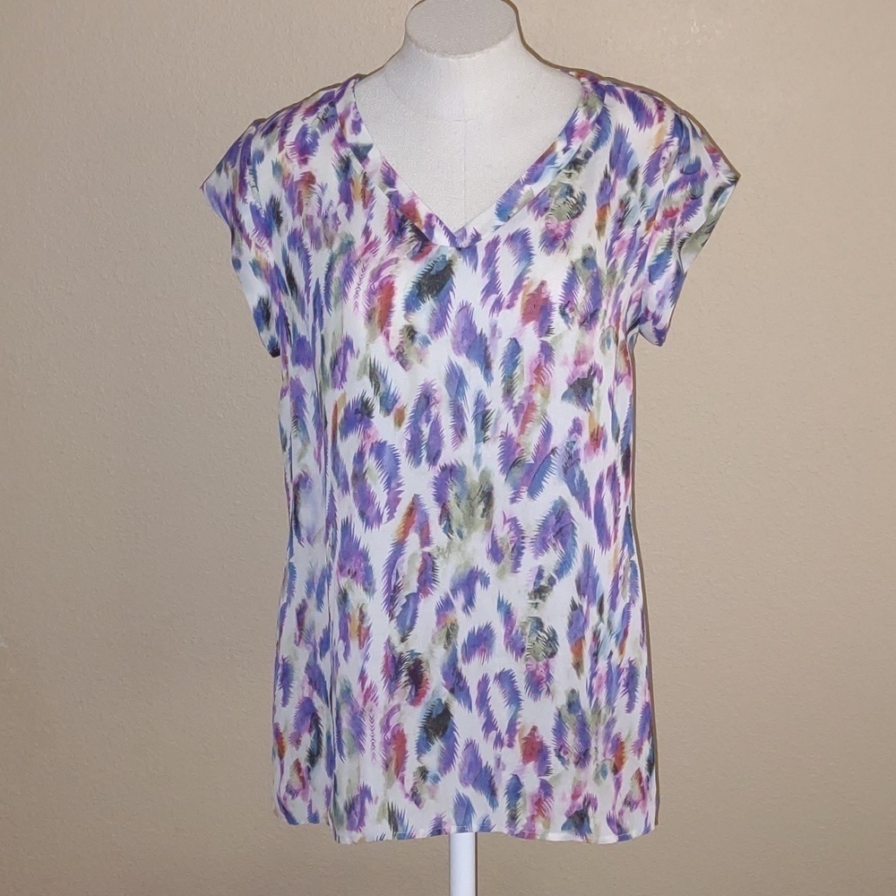 CAbi Plume Multicolor Feather/Leopard Print Sheer Top Size S